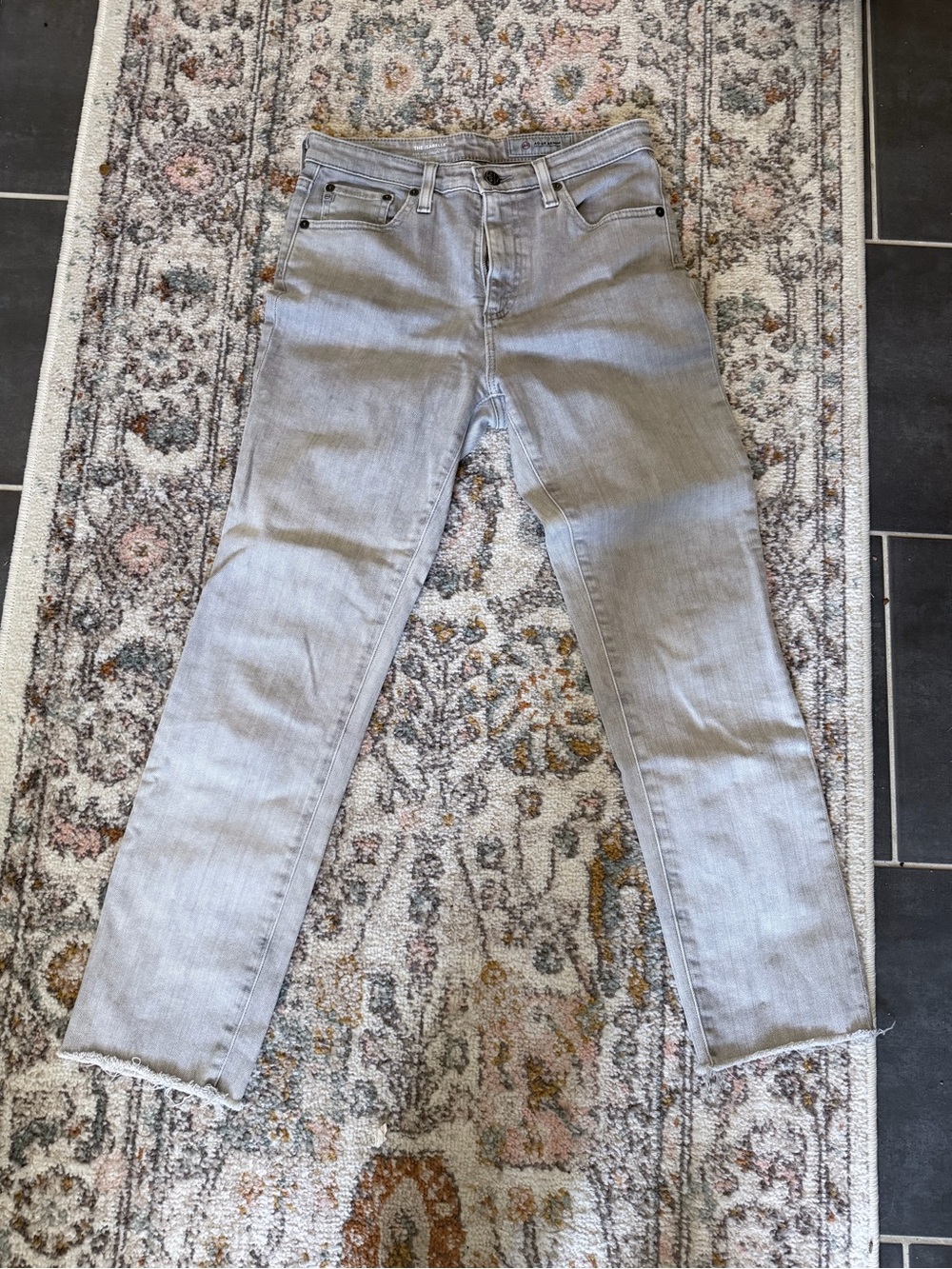 AG Adriano Goldschmied Light Gray Ankle Straight Jeans